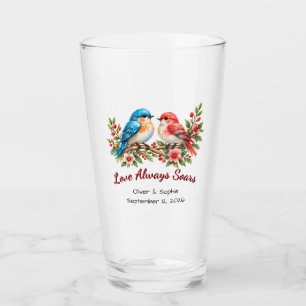 Benutzerdefinierte Liebesvögel Aquarell-Hochzeit J Glas