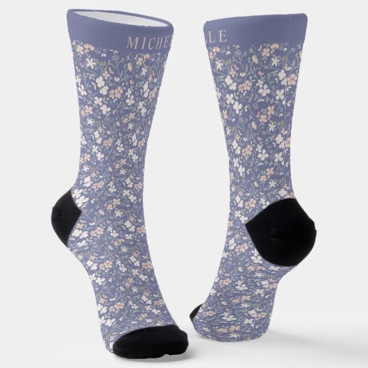 Benutzerdefinierte Lila blaublütenrosa Blume Socken (Gewinkelt)