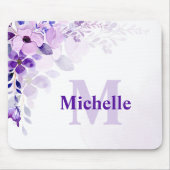 Benutzerdefinierte Lila Blume mit Name und Monogra Mousepad (Vorne)