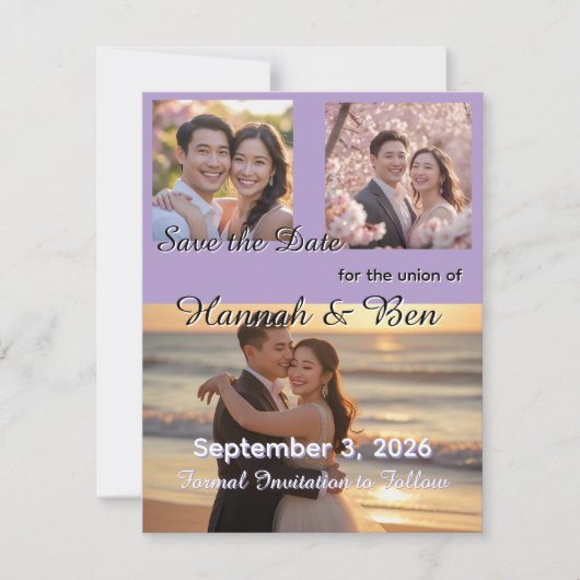 Benutzerdefinierte Lila Hochzeit speichern Sie das Save The Date (Vorderseite)