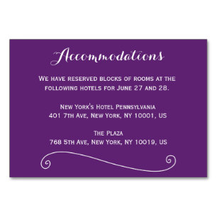 Benutzerdefinierte lila Hochzeitsunterkunftskarten Tischnummer