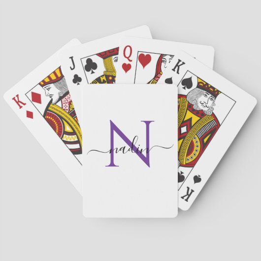 Benutzerdefinierte lila Monogramm-Name Spielkarten (Rückseite)