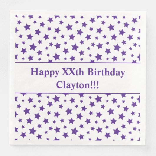Benutzerdefinierte Lila Sterne mit Geburtstagspart Serviette (Vorderseite)