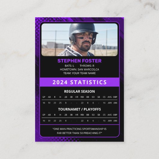 Benutzerdefinierte Lila- und Black-Pro-Baseball-Ha Telefonnummerkarte (Rückseite)