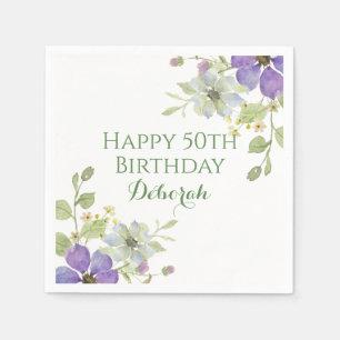 Benutzerdefinierte lila wilde Blumen Geburtstagsfe Serviette