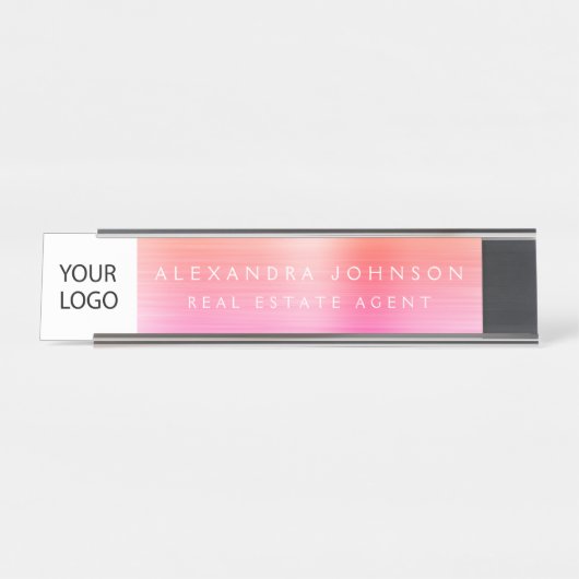 Benutzerdefinierte Logo-Führungskraft Orange Rosa Schreibtischnamensplakette (Vorderseite )
