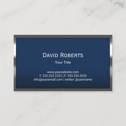 Benutzerdefinierte Logo Navy Blue Moderne Metallra Visitenkarte (Rückseite)