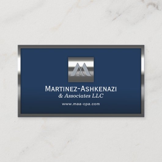 Benutzerdefinierte Logo Navy Blue Moderne Metallra Visitenkarte (Vorderseite)