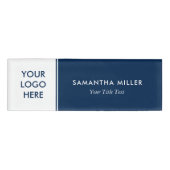 Benutzerdefinierte Logo-Weiß und Navy Blue Monogra Namenschild (Vorderseite)