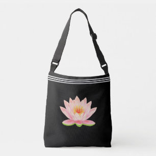 Benutzerdefinierte Lotus-Blume in Schwarz Tragetaschen Mit Langen Trägern