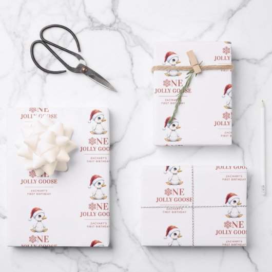Benutzerdefinierte lustige Gans Dezember Erster Ge Geschenkpapier Set (Vorderseite)