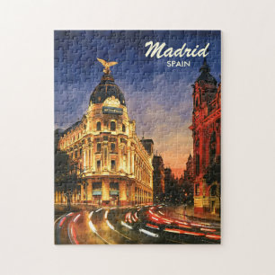Benutzerdefinierte Madrid Spanien Nacht Wasserfarb Puzzle