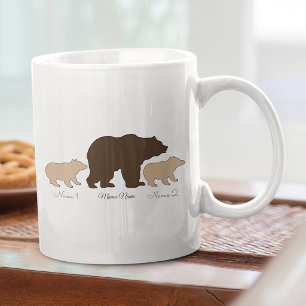 Benutzerdefinierte Mama-Bärin mit 2 Kindernamen Mu Kaffeetasse