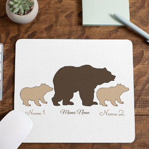 Benutzerdefinierte Mama-Bärin mit 2 Kindernamen Mu Mousepad
