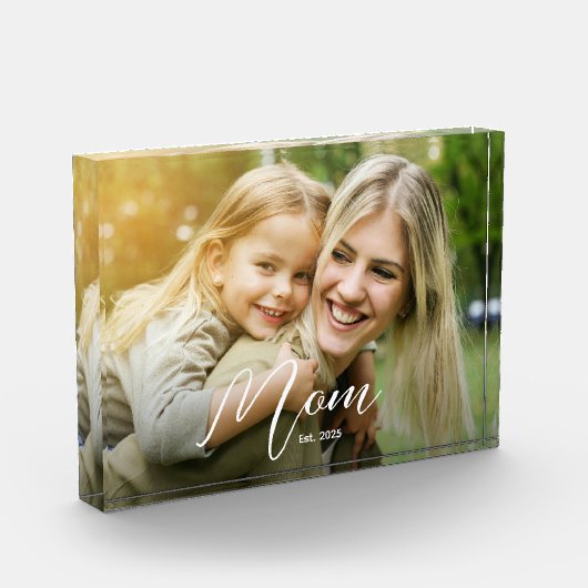Benutzerdefinierte Mama Established Modern Script  Fotoblock (Links)
