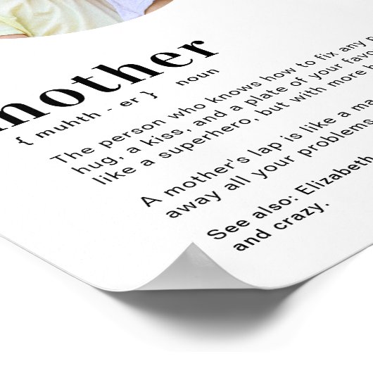 Benutzerdefinierte Mama, Mutter Definition Muttert Poster (Ecke)
