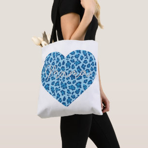 Benutzerdefinierte Mama-Wortkunst auf blauem Leopa Tasche