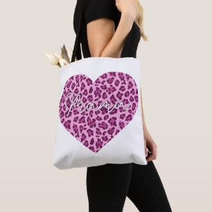 Benutzerdefinierte Mama-Wortkunst auf rosa Leopard Tasche