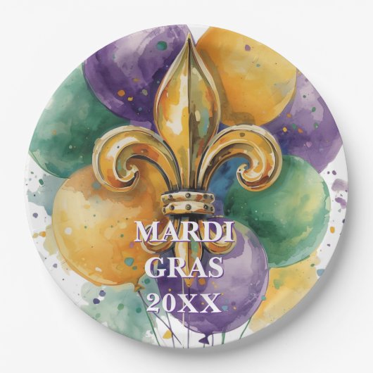 Benutzerdefinierte Mardi Gras Farben Pappteller (Vorderseite)