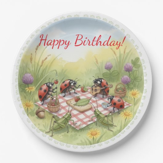 Benutzerdefinierte Marienkäfer-Gartenparty-Geburts Pappteller (Vorderseite)