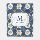 Benutzerdefinierte Marine-Daisy-Gingham-Monogramm- Fleecedecke (Vorderseite)
