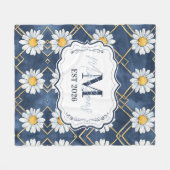 Benutzerdefinierte Marine-Daisy-Gingham-Monogramm- Fleecedecke (Vorderseite (Horizontal))