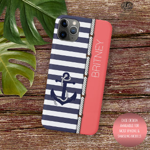 Benutzerdefinierte Marine Dunkelblau Weiß Rosafarb iPhone 15 Pro Max Hülle