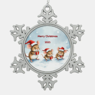 Benutzerdefinierte Mäuse-Familien-Weihnachten Schneeflocken Zinn-Ornament