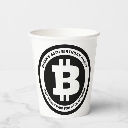 Benutzerdefinierte Meldung für Schwarzweiß-Bitcoin Pappbecher (Rückseite)