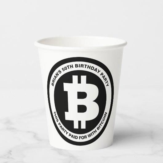 Benutzerdefinierte Meldung für Schwarzweiß-Bitcoin Pappbecher (Vorderseite)