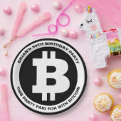 Benutzerdefinierte Meldung für Schwarzweiß-Bitcoin Pappteller (Party)