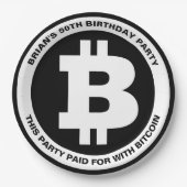 Benutzerdefinierte Meldung für Schwarzweiß-Bitcoin Pappteller (Vorderseite)