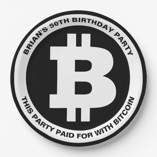 Benutzerdefinierte Meldung für Schwarzweiß-Bitcoin Pappteller (Vorderseite)