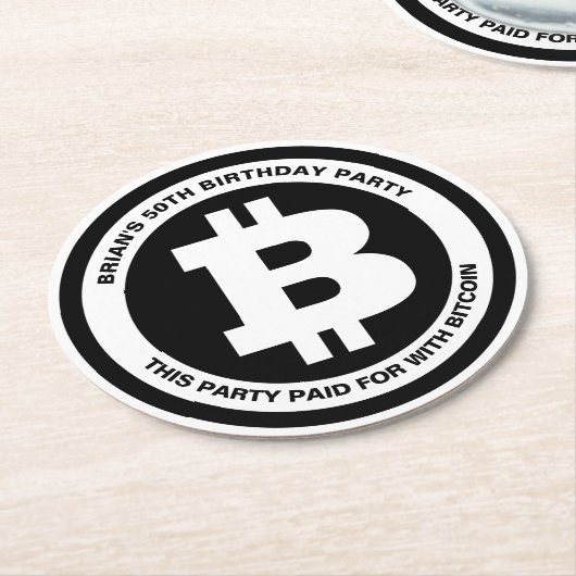 Benutzerdefinierte Meldung für Schwarzweiß-Bitcoin Runder Pappuntersetzer (Angewinkelt)