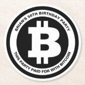 Benutzerdefinierte Meldung für Schwarzweiß-Bitcoin Runder Pappuntersetzer (Vorderseite)