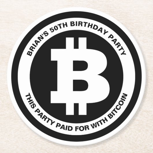 Benutzerdefinierte Meldung für Schwarzweiß-Bitcoin Runder Pappuntersetzer (Vorderseite)