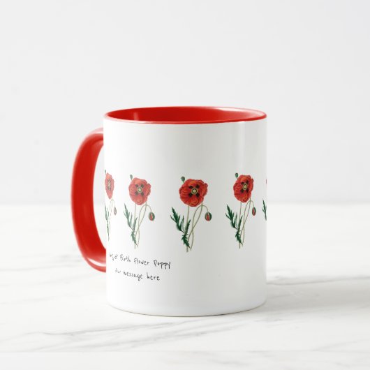 Benutzerdefinierte Meldung Roter Mohnmohn August B Tasse (Vorderseite Links)