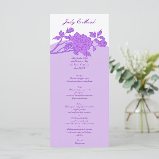 Benutzerdefinierte Menükarten für die lila Blume (Stehend Vorderseite)