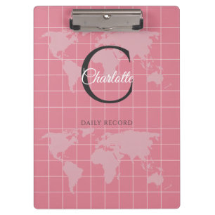 Benutzerdefinierte Millennial Pink Weltkarte Monog Klemmbrett