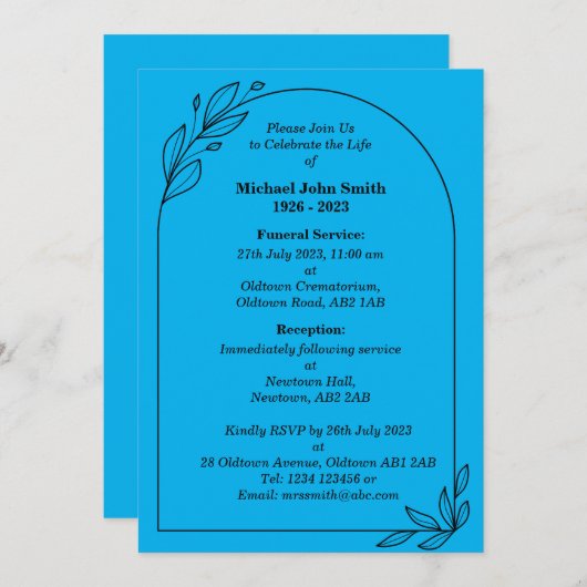 Benutzerdefinierte Minimalistische Beerdigungskart Einladung (Vorne/Hinten)