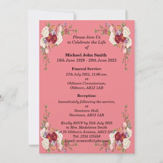 Benutzerdefinierte Minimalistische Gedenkkarte Einladung (Vorderseite)