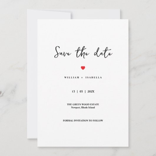 Benutzerdefinierte minimalistische Hochzeit - Term Save The Date (Vorderseite)