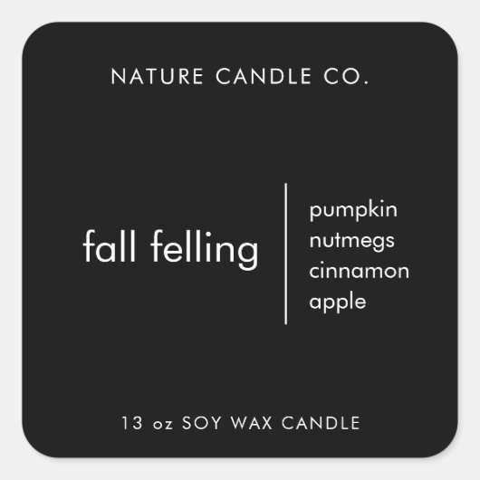 Benutzerdefinierte Minimalistische Kerze | Schwarz Quadratischer Aufkleber (Vorderseite)