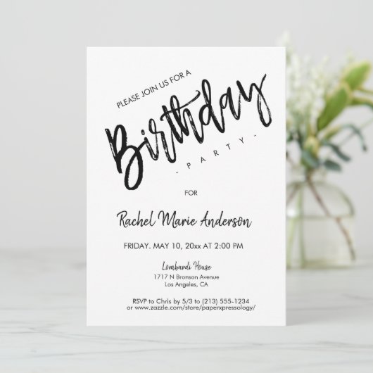 Benutzerdefinierte Minimalistische SkriptGeburtsta Einladung (Stehend Vorderseite)