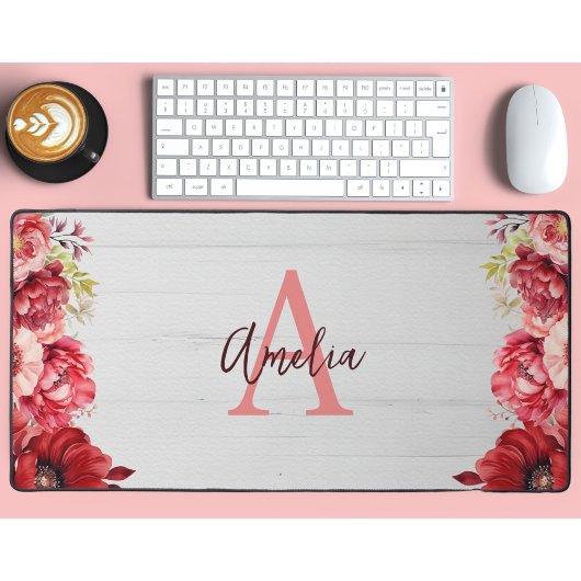 Benutzerdefinierte Mit Monogramm Elegante Rote Blu Schreibtischunterlage