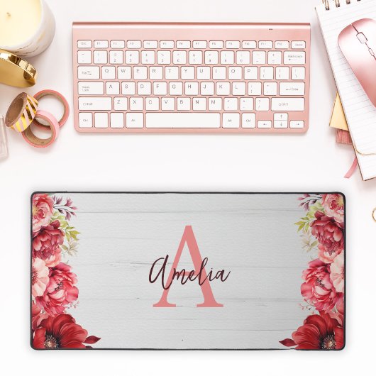 Benutzerdefinierte Mit Monogramm Elegante Rote Blu Schreibtischunterlage