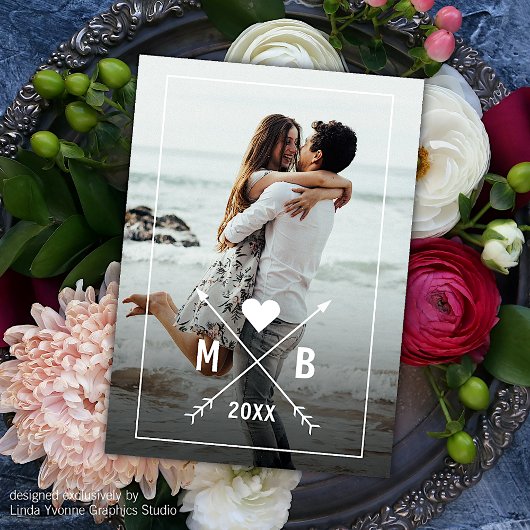 Benutzerdefinierte Mit Monogramm Liebe Herzpfeile Karte