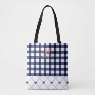 Benutzerdefinierte Mit Monogramm Navy Blue Checker Tasche