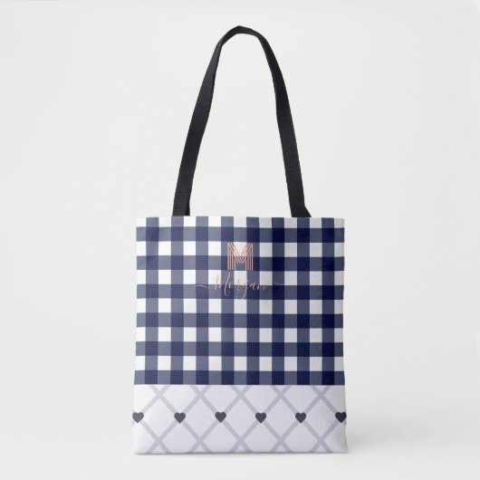 Benutzerdefinierte Mit Monogramm Navy Blue Checker Tasche (Vorderseite)