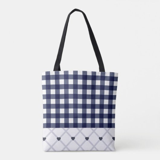 Benutzerdefinierte Mit Monogramm Navy Blue Checker Tasche (Rückseite)